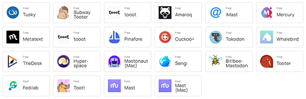 Screenshot: A List of Free Mastodon Apps.