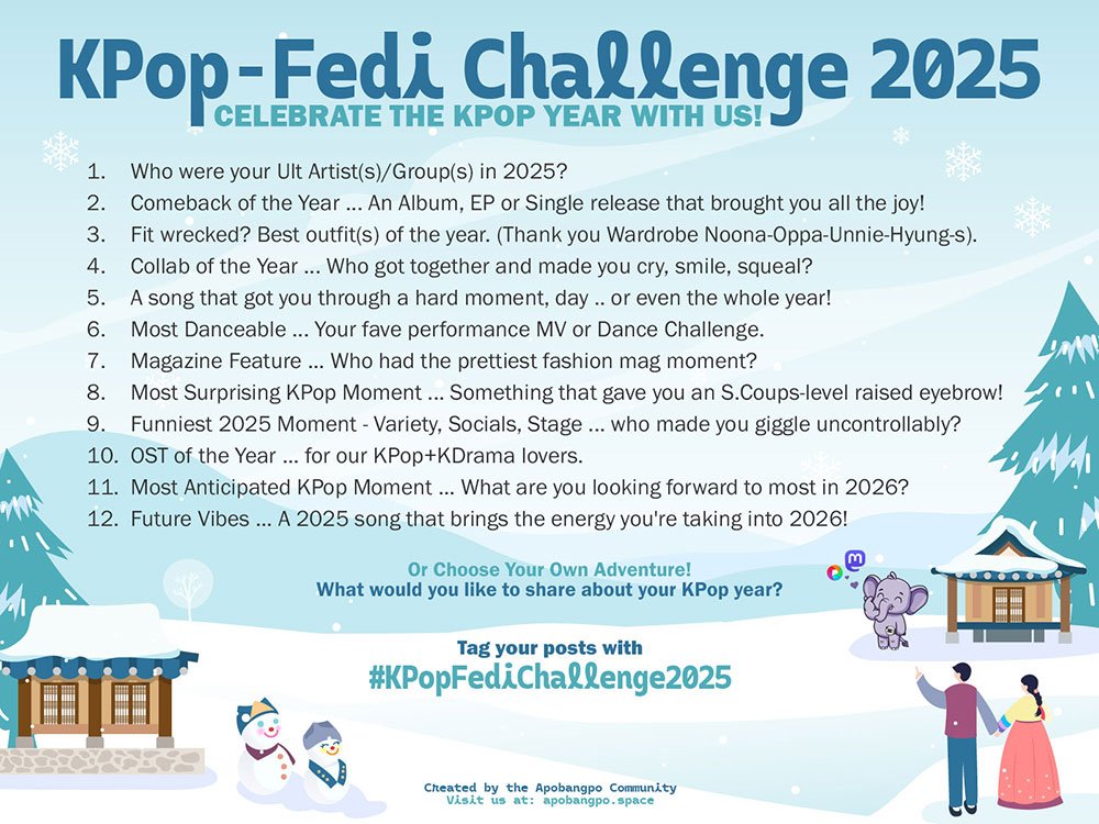 KPop Fedi Challenge Artwork - a listing of the challenges