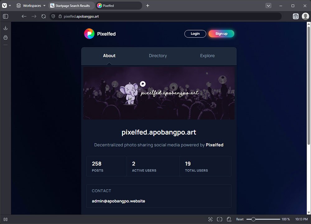 A screenshot of the Apobangpo Pixelfed Homepage - which has all the info you need to join the server. 