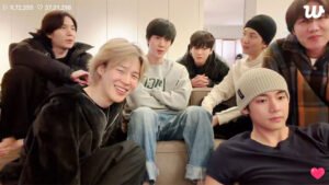 BTS celebrating the new year together in Namjoon's living room.