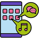 Icon: A phone chat with hashtags and musical symbols