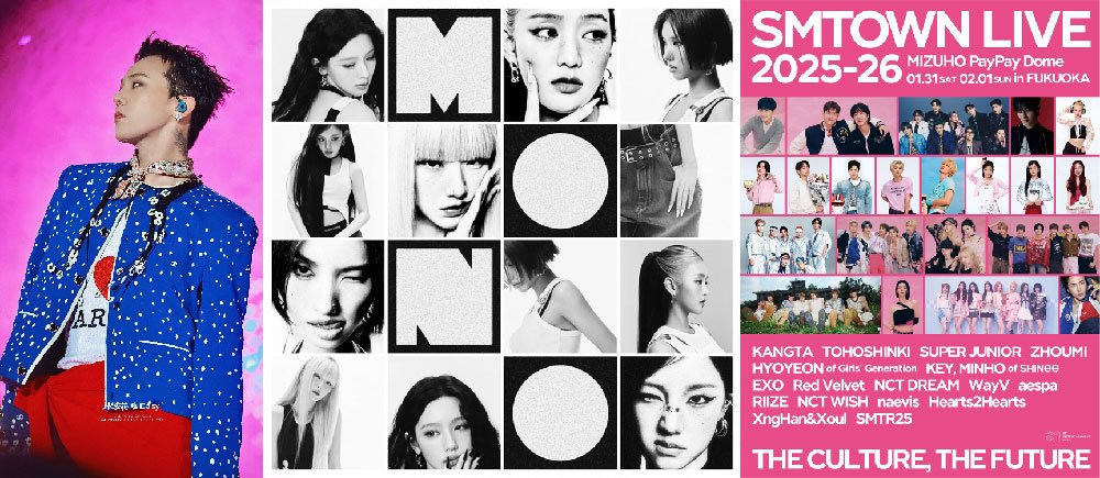 G-Dragon, I-dle and SMTown promo images